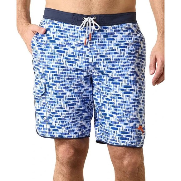 NWT Tommy Bahama Baja Painted Geo 9" Swim Trunks Boardshorts Mens XL 9" Blue - Picture 1 of 10